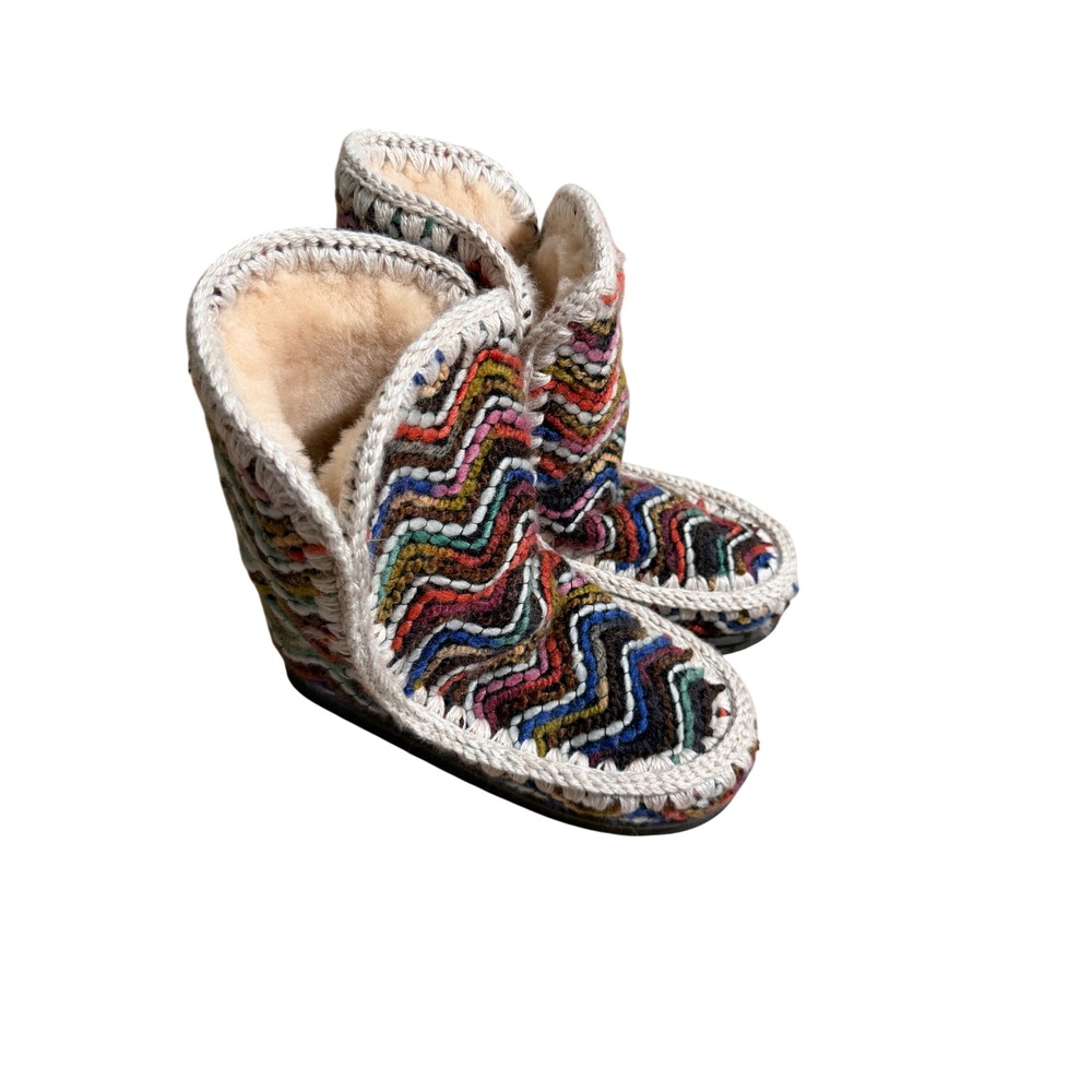 Mou Eskimo Boots Multicolor Womens Crochet Sheepskin Winter Boho Zig Zag